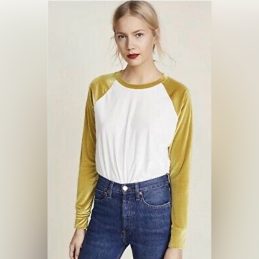 Madewell White Body with Mustard Yellow Raglan Long Sleeve Tee